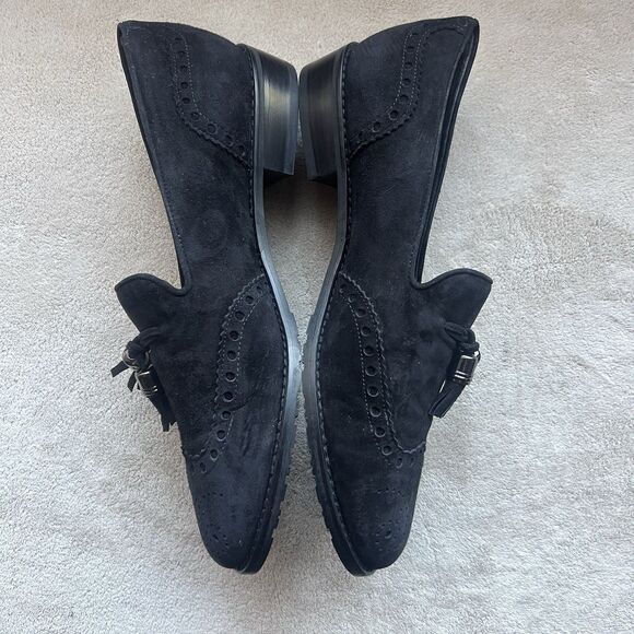 Stuart Weitzman Guything Black Suede Tassel Flat Loafer Shoes Women 7.5 Preppy - Picture 5 of 15